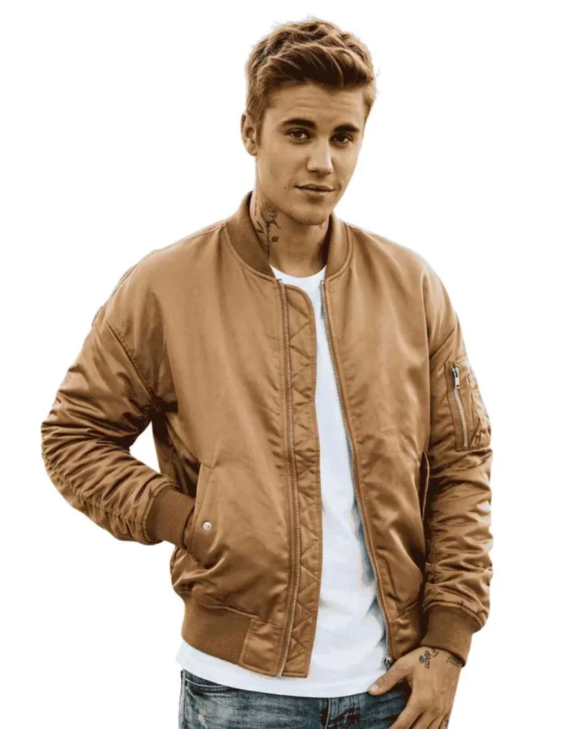 justin bieber brown bomber jacket