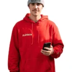 justin bieber red oversized hoodie