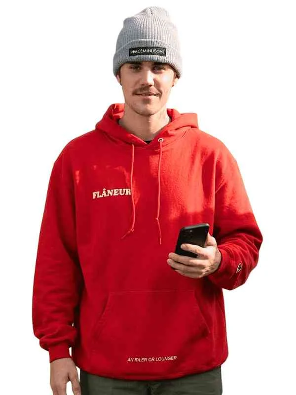 justin bieber red oversized hoodie