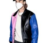 tricolor bomber leather jacket