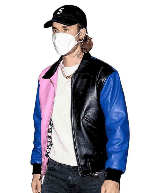 tricolor bomber leather jacket