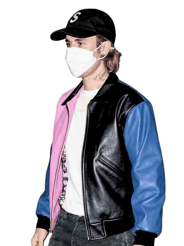 tricolor bomber leather jacket