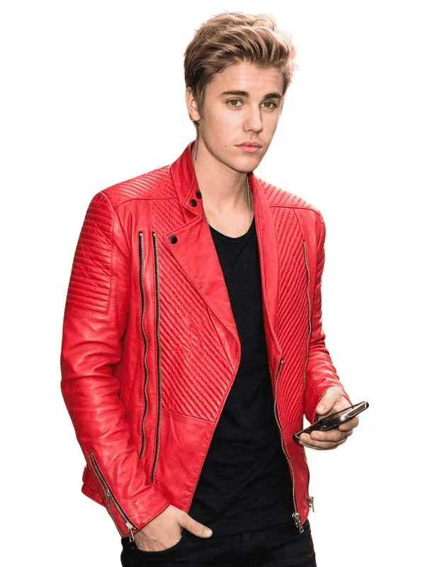 justin bieber red leather jacket